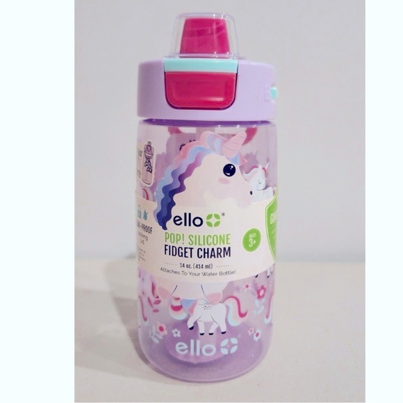 Ello Colby Pop! Unicorn Kids Leak-Proof Water Bottle w/ Silicone Fidget Charm - Picture 1 of 4